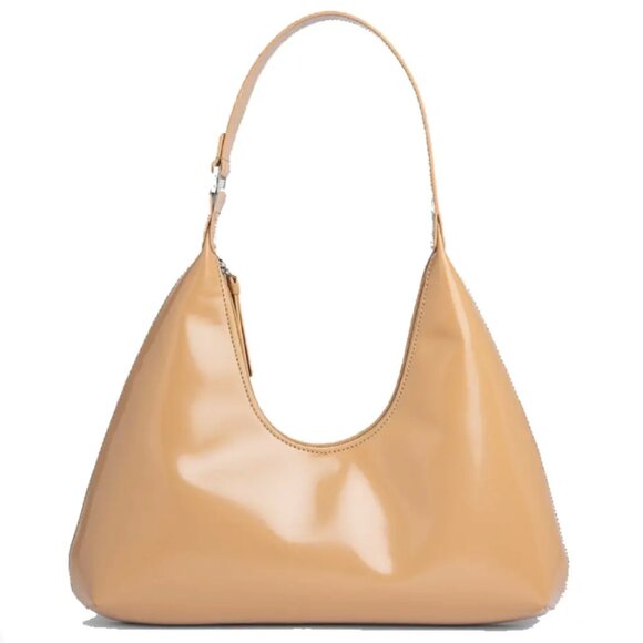 BY FAR Handbags - BY FAR Amber Semi Patent Leather Hobo Bag in Nude Cream